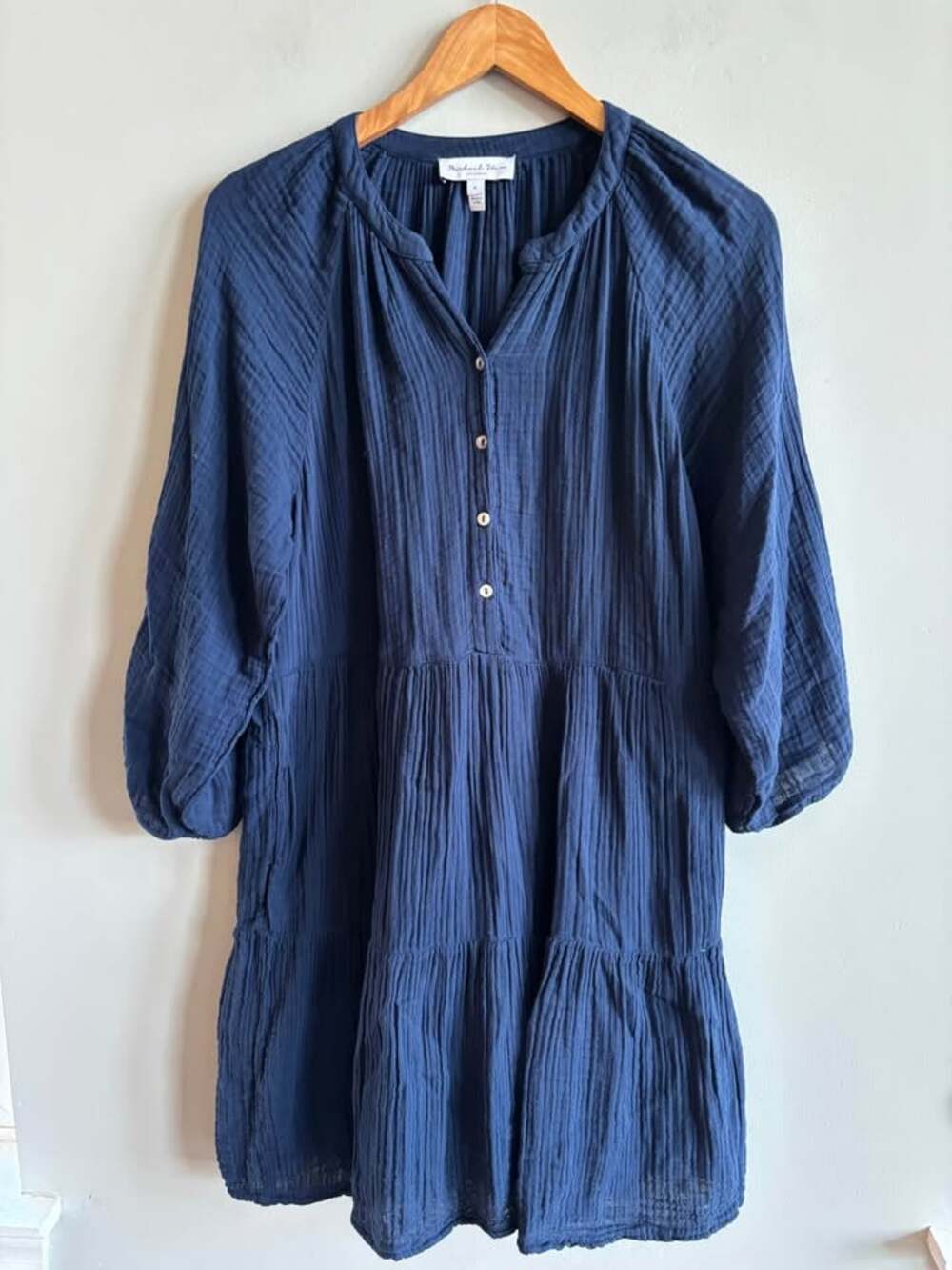 Michael Stars Sonia Cotton Gauze Tiered Babydoll Mini Dress Navy Blue Size M